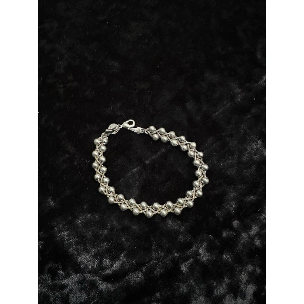 Silver 925 Vintage Twisted Beaded Link Bracelet, 8 inch 13 g